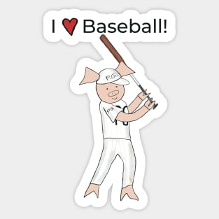 I love Baseball! Left-handed Pig baseball player, batter, baseball Sticker